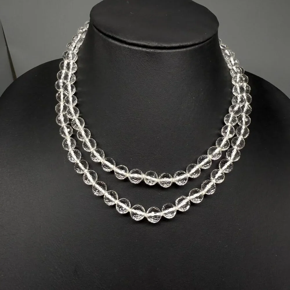 925 Sterling Silver Clear Faceted Rock Crystal Necklace Slane and Slane